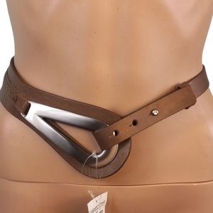 Brown Leather Belt with Silver Buckle